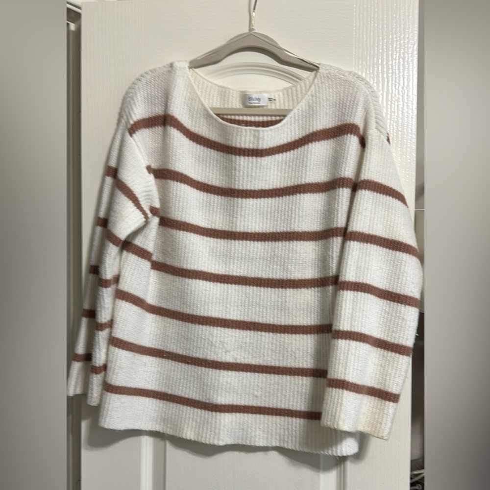 Striped White and Brown Women's Sweater